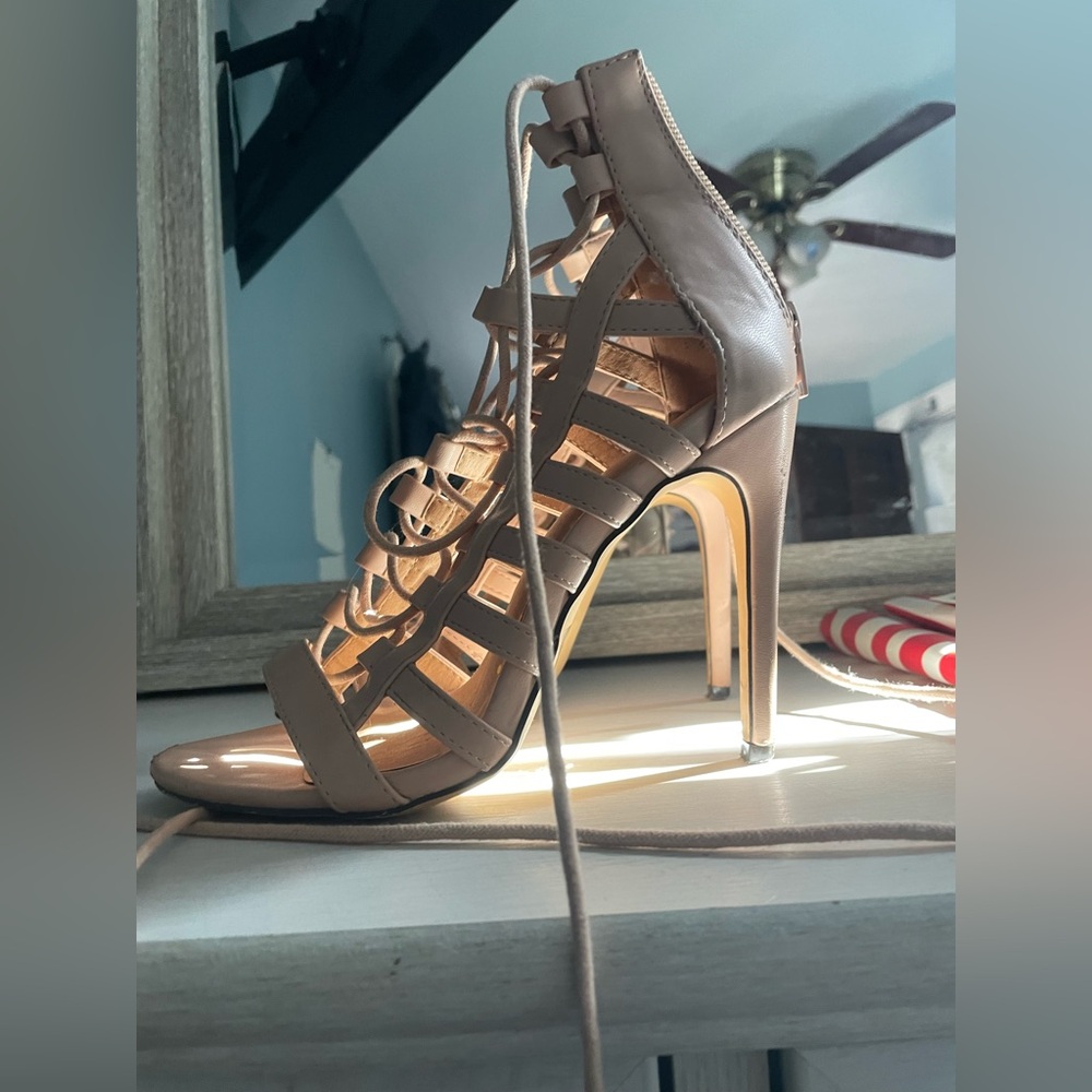Strappy nude heels